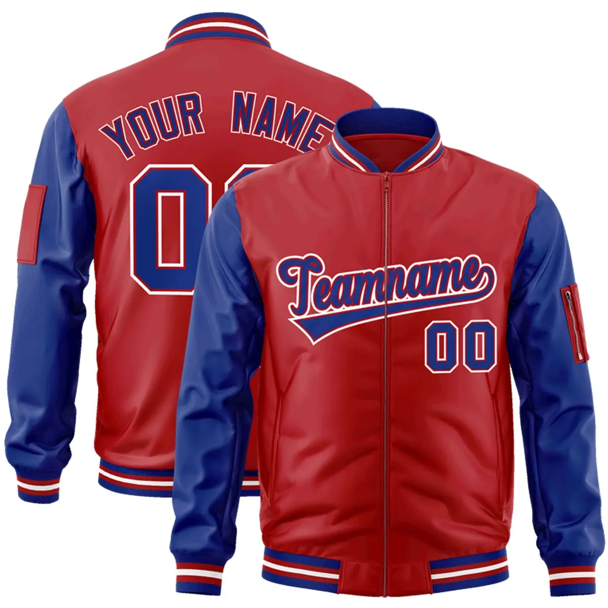 Red Royal-White Raglan Sleeves Letterman Bomber Jacket