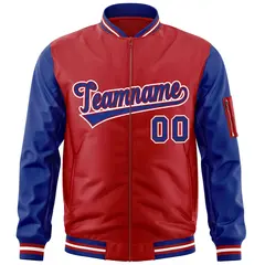 Red Royal-White Raglan Sleeves Letterman Bomber Jacket 3