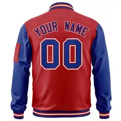 Red Royal-White Raglan Sleeves Letterman Bomber Jacket 4
