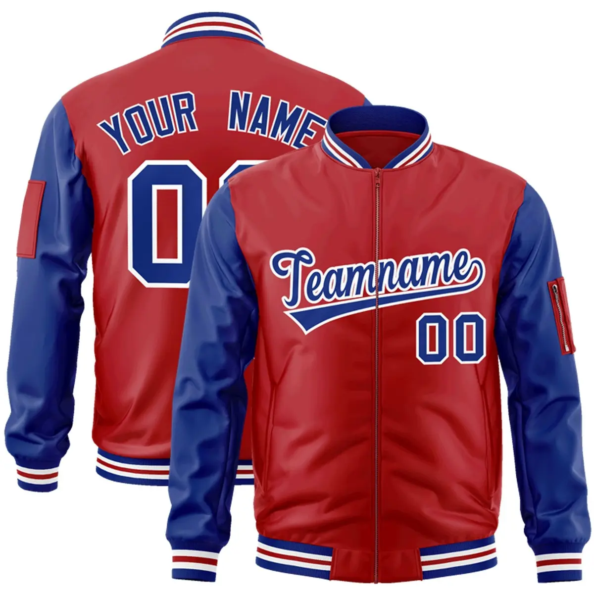 Red Royal-White Raglan Sleeves Letterman Bomber Jacket