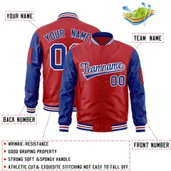 Red Royal-White Raglan Sleeves Letterman Bomber Jacket 2