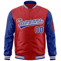Red Royal-White Raglan Sleeves Letterman Bomber Jacket 3