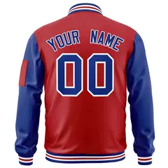 Red Royal-White Raglan Sleeves Letterman Bomber Jacket 4