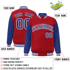 Red Royal-White Raglan Sleeves Varsity Full-Snap Letterman Jacket 2