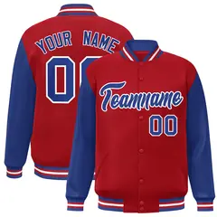 Red Royal-White Raglan Sleeves Varsity Full-Snap Letterman Jacket 1