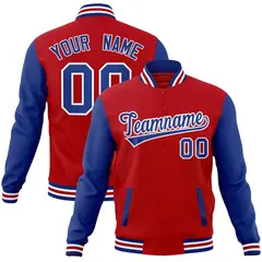 Red Royal-White Raglan Sleeves Varsity Full-Snap Letterman Jacket 1