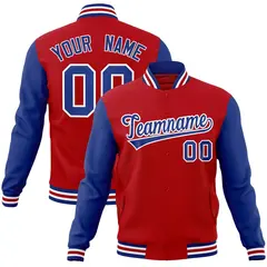 Red Royal-White Raglan Sleeves Varsity Full-Snap Letterman Jacket 1