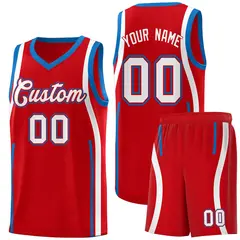 Red Royal-White Ribbon Pattern Basketball Kits 1