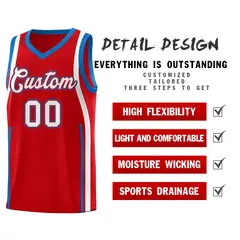 Red Royal-White Ribbon Pattern Basketball Kits 2