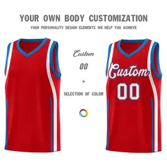 Red Royal-White Ribbon Pattern Basketball Kits 3