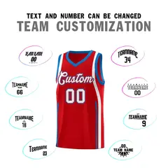 Red Royal-White Ribbon Pattern Basketball Kits 4