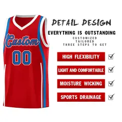 Red Royal-White Ribbon Pattern Basketball Kits 2