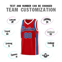 Red Royal-White Ribbon Pattern Basketball Kits 4