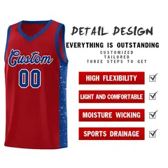Red Royal White Side Splash Basketball Jersey 5