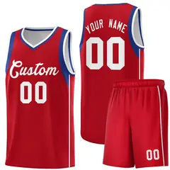 Red Royal-White Sleeve Color Block Basketball Jersey 1
