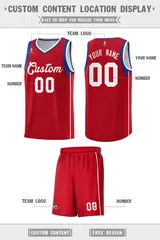 Red Royal-White Sleeve Color Block Basketball Jersey 2