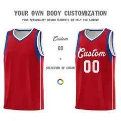 Red Royal-White Sleeve Color Block Basketball Jersey 3