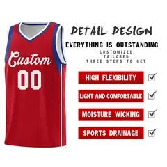 Red Royal-White Sleeve Color Block Basketball Jersey 5