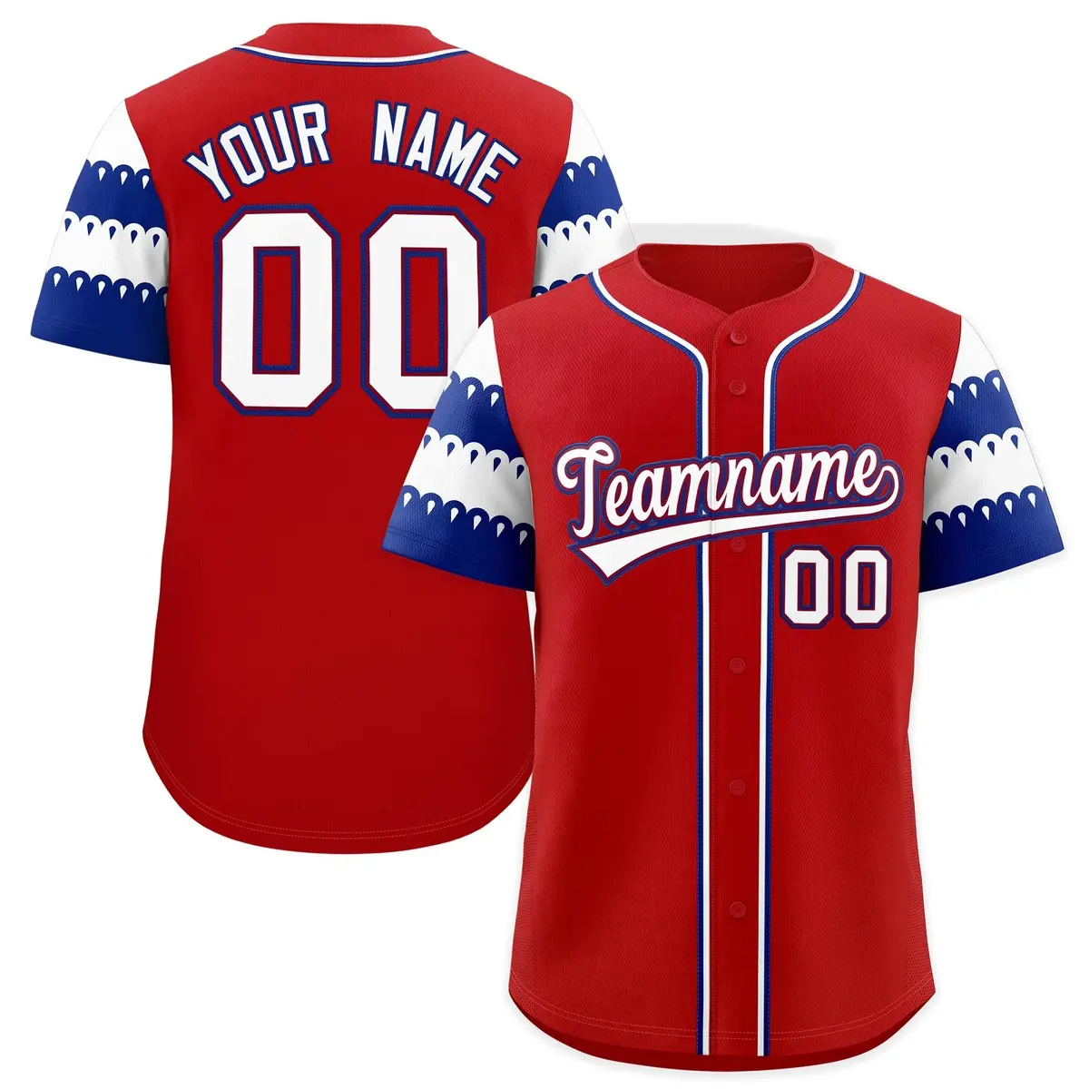 Red Royal White Sleeve Flag Lace Baseball Jersey