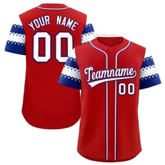 Red Royal White Sleeve Flag Lace Baseball Jersey 1