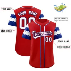Red Royal White Sleeve Flag Lace Baseball Jersey 2