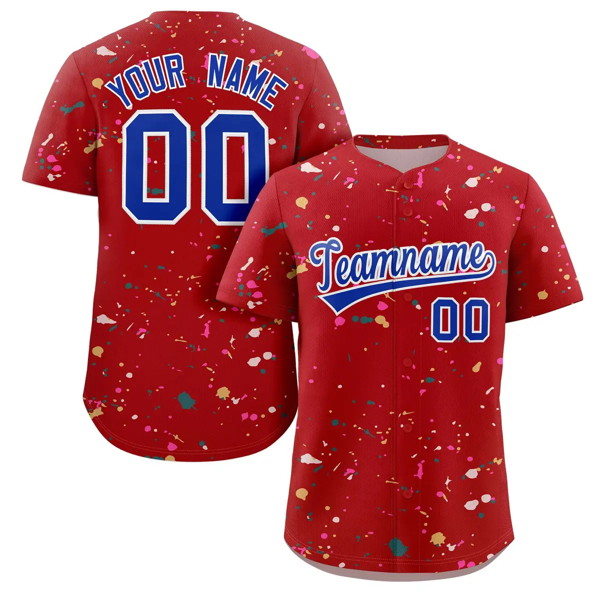 Red Royal-White Splash Graffiti Striped Baseball Jersey