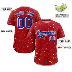 Red Royal-White Splash Graffiti Striped Baseball Jersey 2