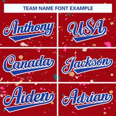 Red Royal-White Splash Graffiti Striped Baseball Jersey 3