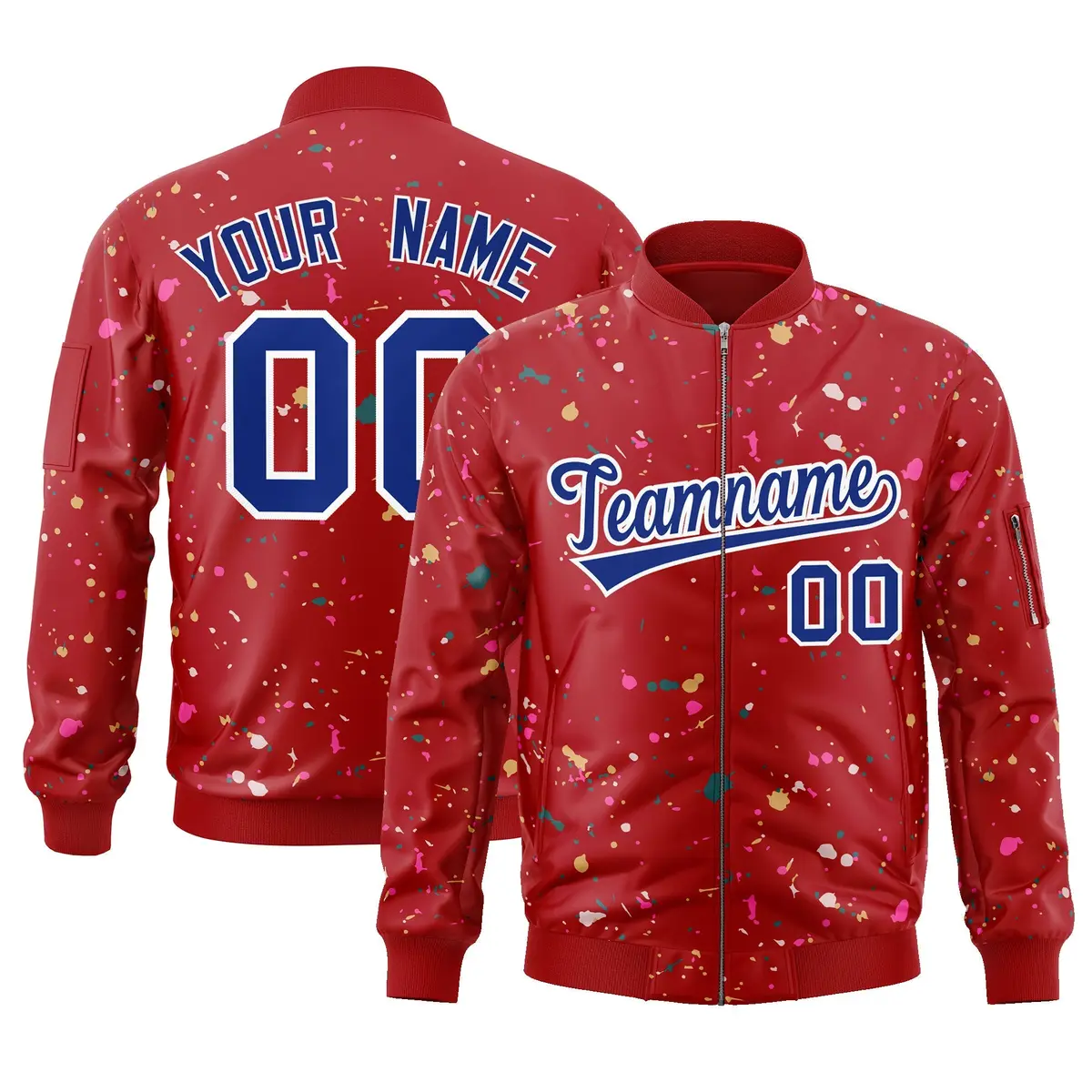 Red Royal-White Splash Graffiti Varsity Full-Zip Letterman Jacket