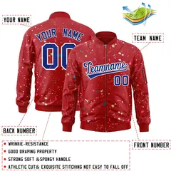 Red Royal-White Splash Graffiti Varsity Full-Zip Letterman Jacket 2