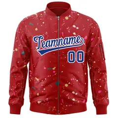 Red Royal-White Splash Graffiti Varsity Full-Zip Letterman Jacket 3