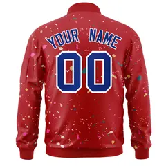 Red Royal-White Splash Graffiti Varsity Full-Zip Letterman Jacket 4