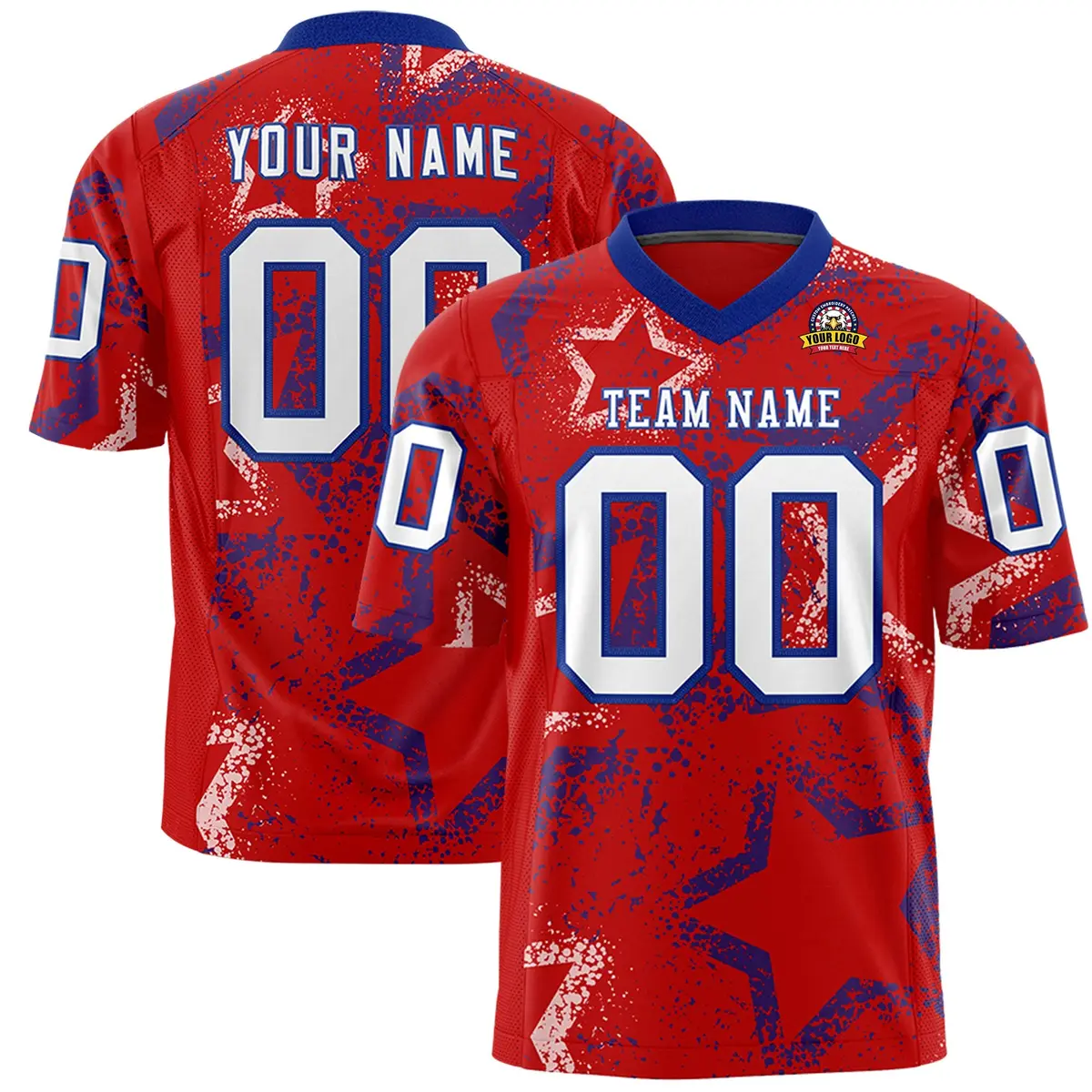 Red Royal White Star Graffiti Authentic Football Jersey