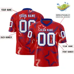 Red Royal White Star Graffiti Authentic Football Jersey 2
