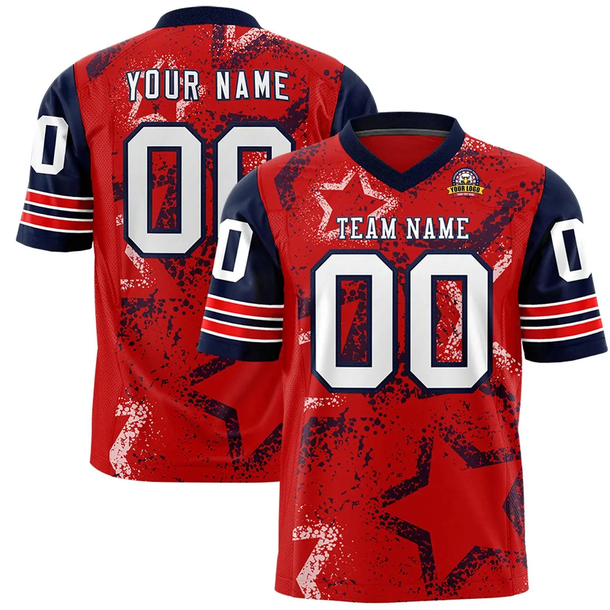 Red Royal White Star Pattern Authentic Football Jersey