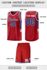 Red Royal-White Star Pattern Sports Basketball Jersey 2