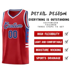 Red Royal-White Star Pattern Sports Basketball Jersey 4