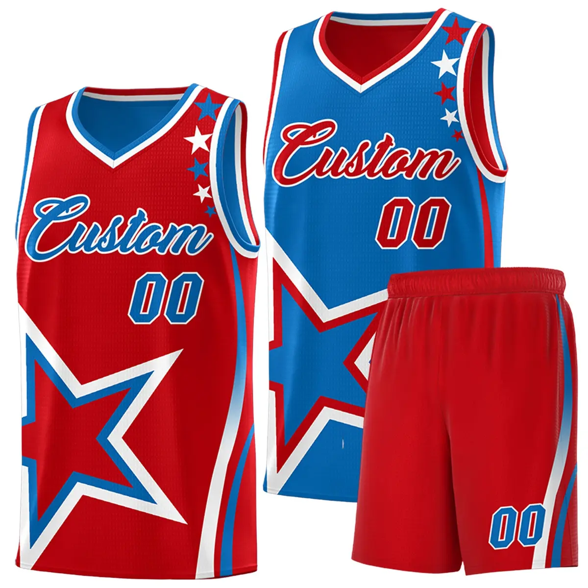 Red Royal White Star Series Reversible Basketball Jersey