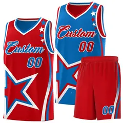 Red Royal White Star Series Reversible Basketball Jersey