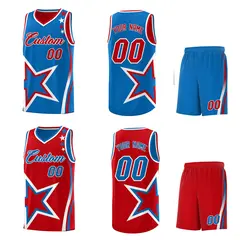 Red Royal White Star Series Reversible Basketball Jersey 2