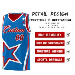 Red Royal White Star Series Reversible Basketball Jersey 3