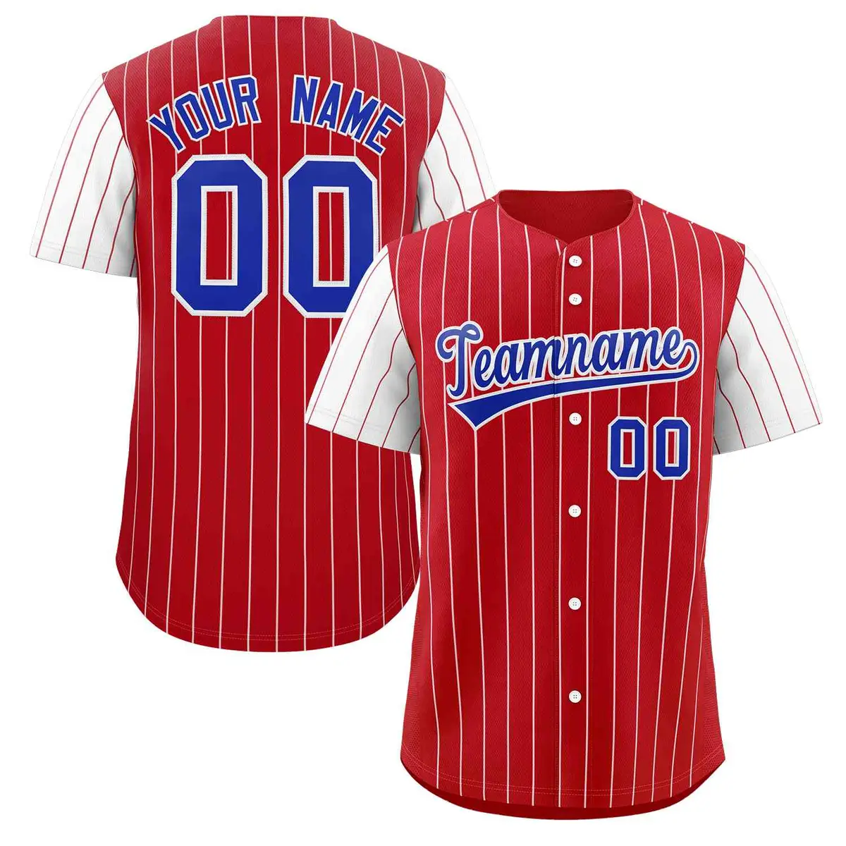 Red Royal-White Stripe Raglan Baseball Jersey