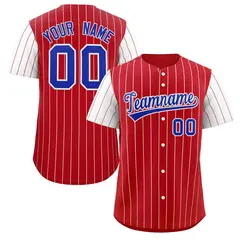 Red Royal-White Stripe Raglan Baseball Jersey 1