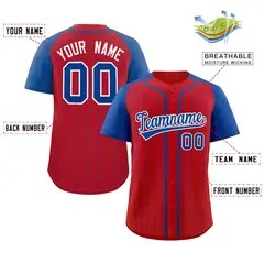 Red Royal-White Stripe Raglan Baseball Jersey 2