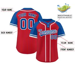 Red Royal-White Stripe Raglan Two-Button Softball Jersey 2