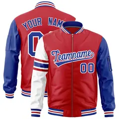 Red Royal-White Stripe Varsity Letterman Bomber Jacket 1