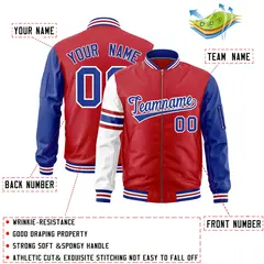 Red Royal-White Stripe Varsity Letterman Bomber Jacket 2