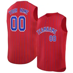 Red Royal-White Striped Sleeveless Fashion Baseball Jersey