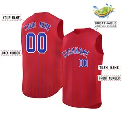 Red Royal-White Striped Sleeveless Fashion Baseball Jersey 2