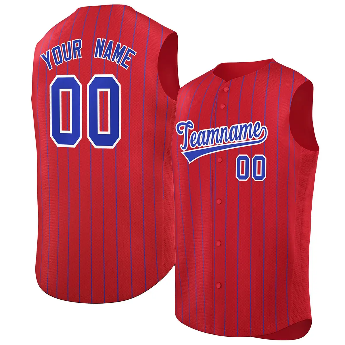 Red Royal-White Striped Sleeveless Fashion Baseball Jersey